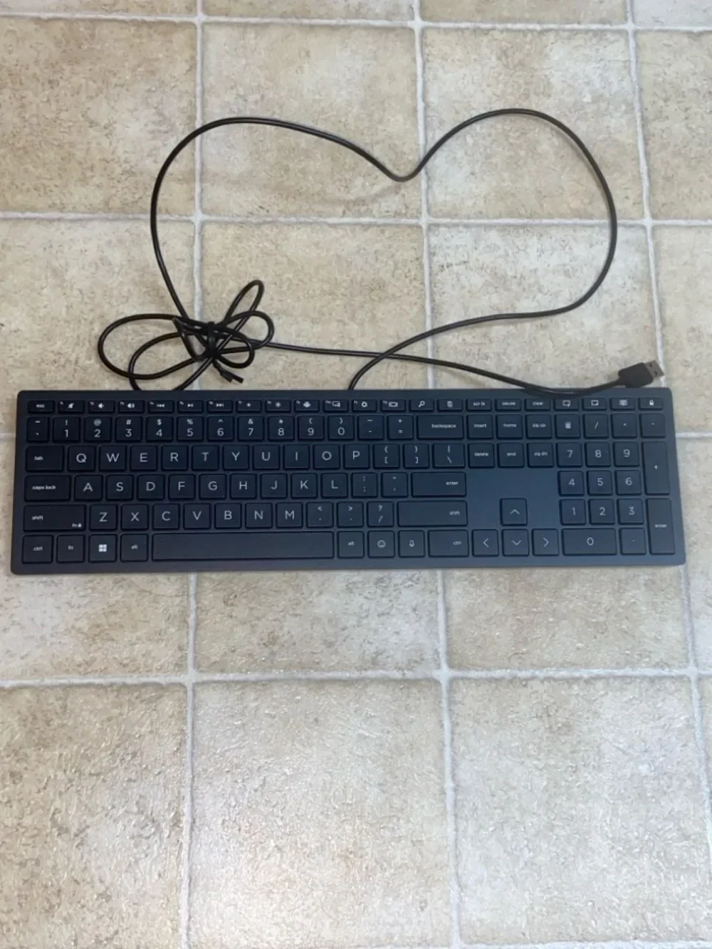 HP Slim Black Wired USB Full-Size Keyboard with Numeric Keypad